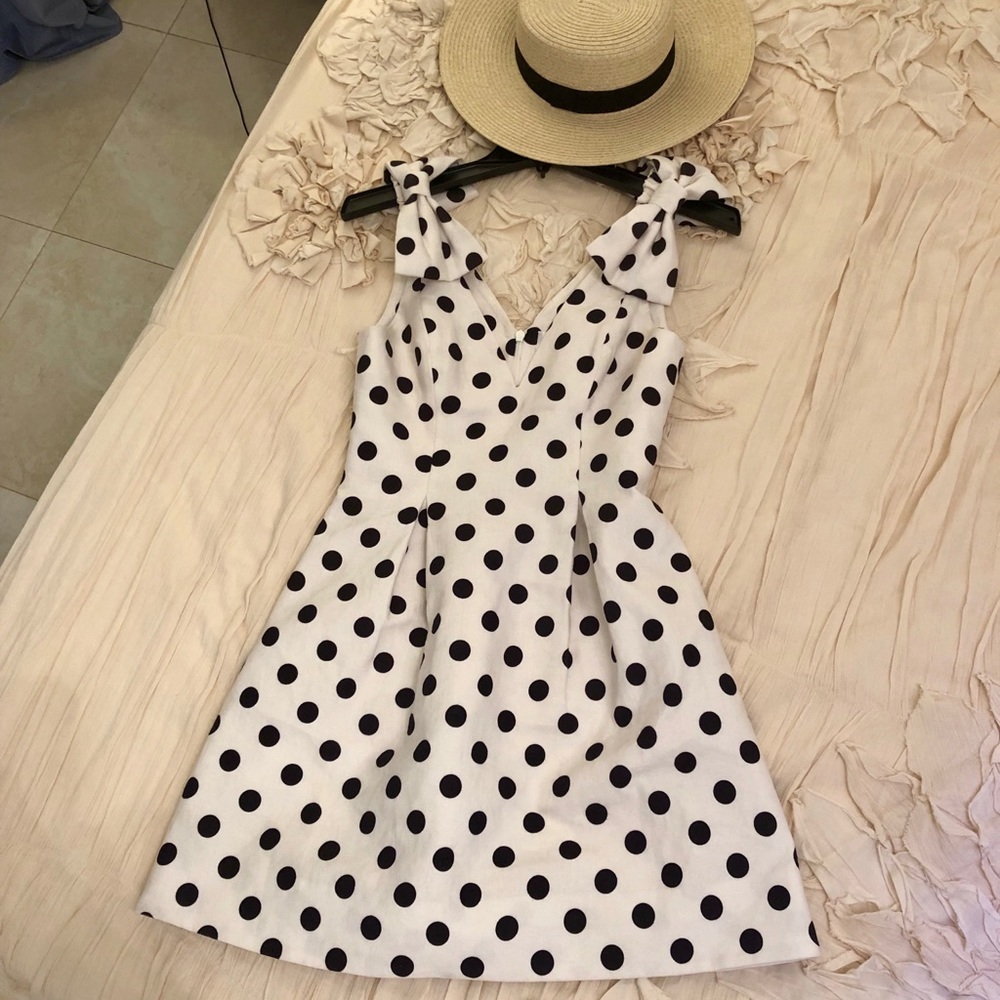 Corsage Polka Dot Bow Shoulder Dress - Picture 6 of 8